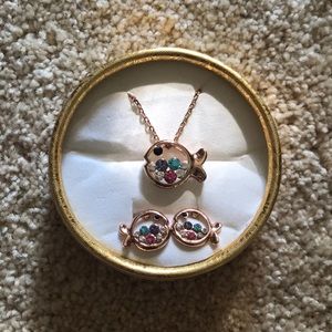 Cute colorful diamond fish earrings and necklace